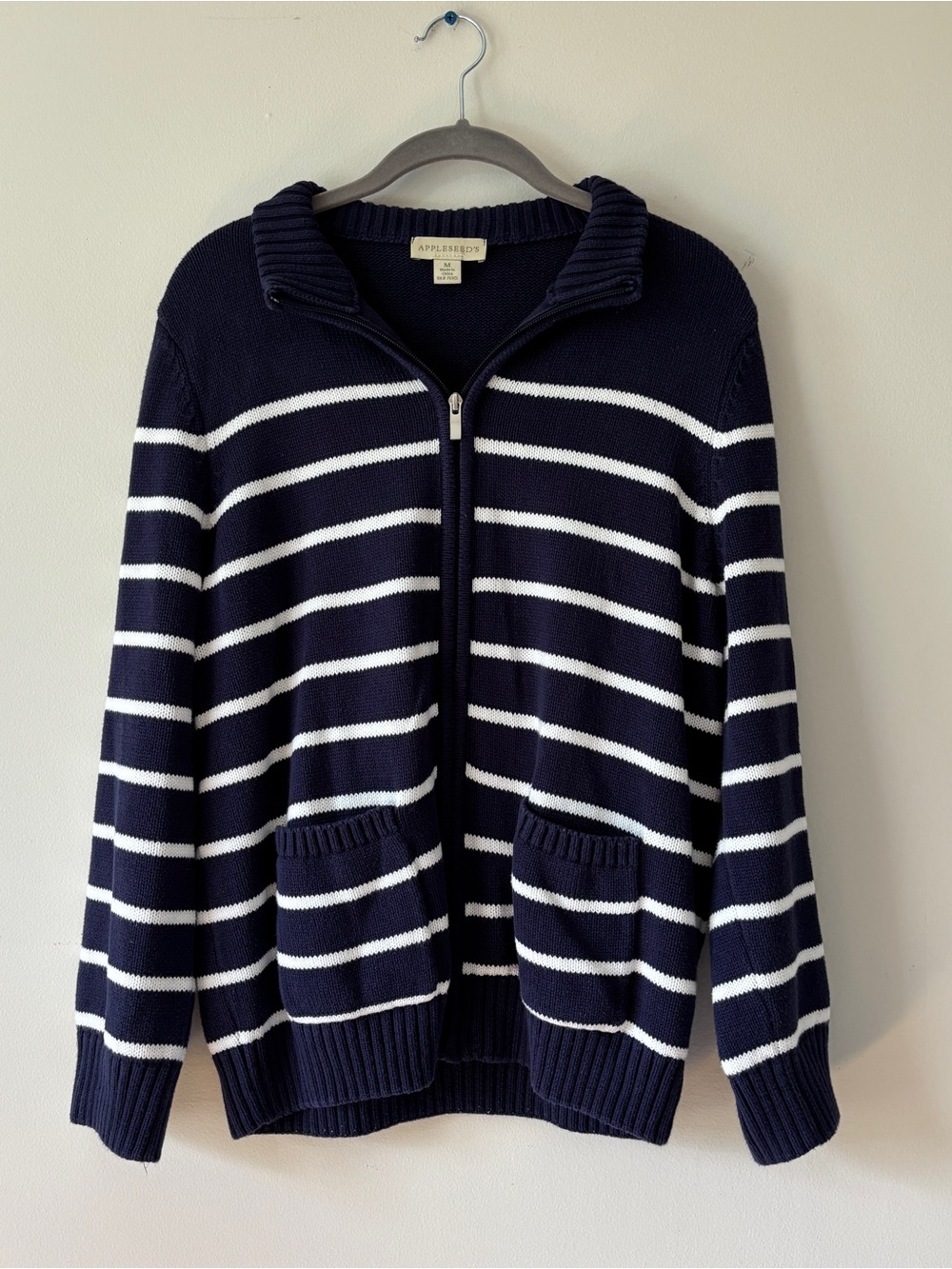 Navy & White Striped Zip-Up Sweater